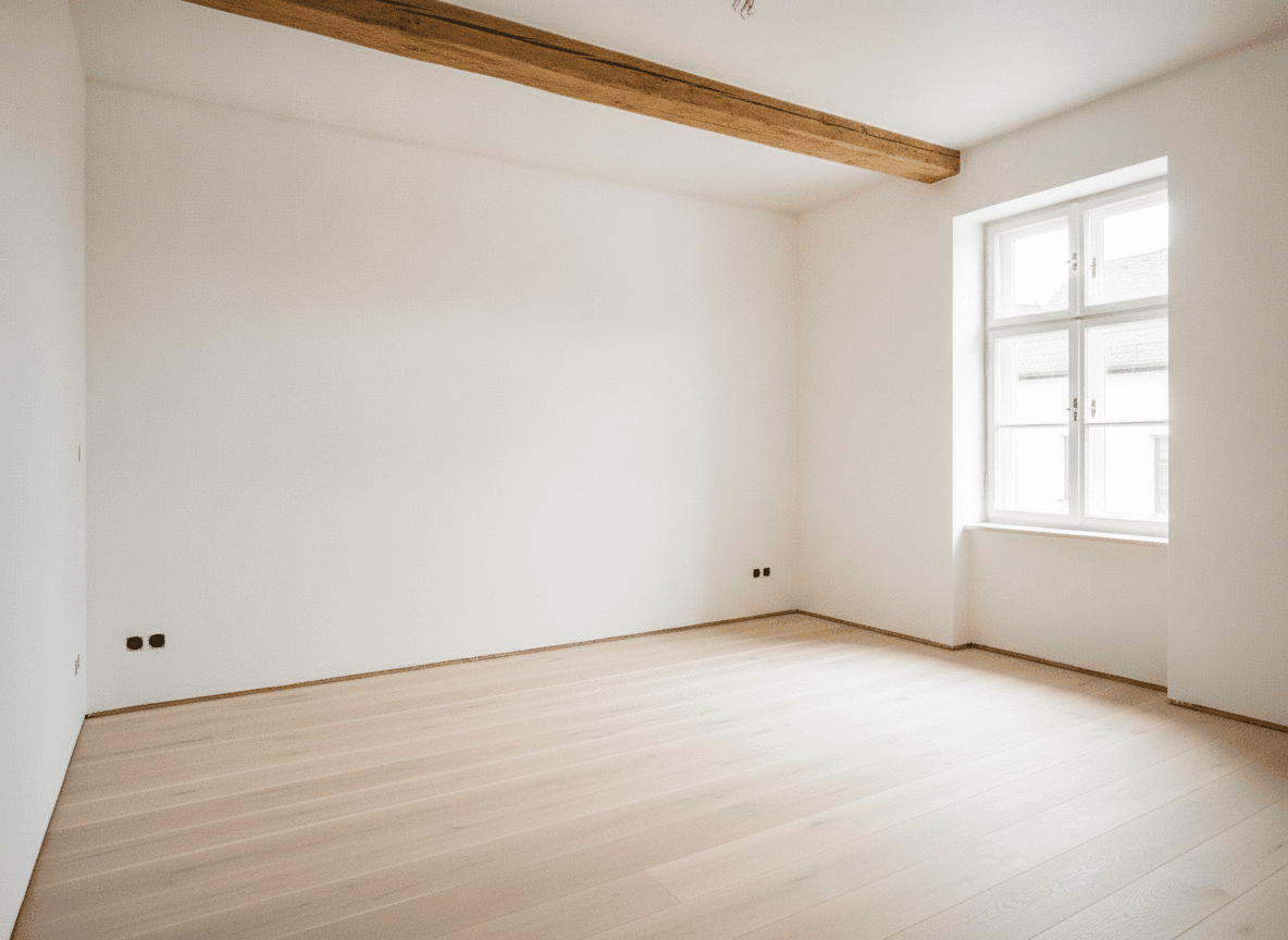Frisch saniertes, helles Altbau-Zimmer mit geschliffenem Dielenboden