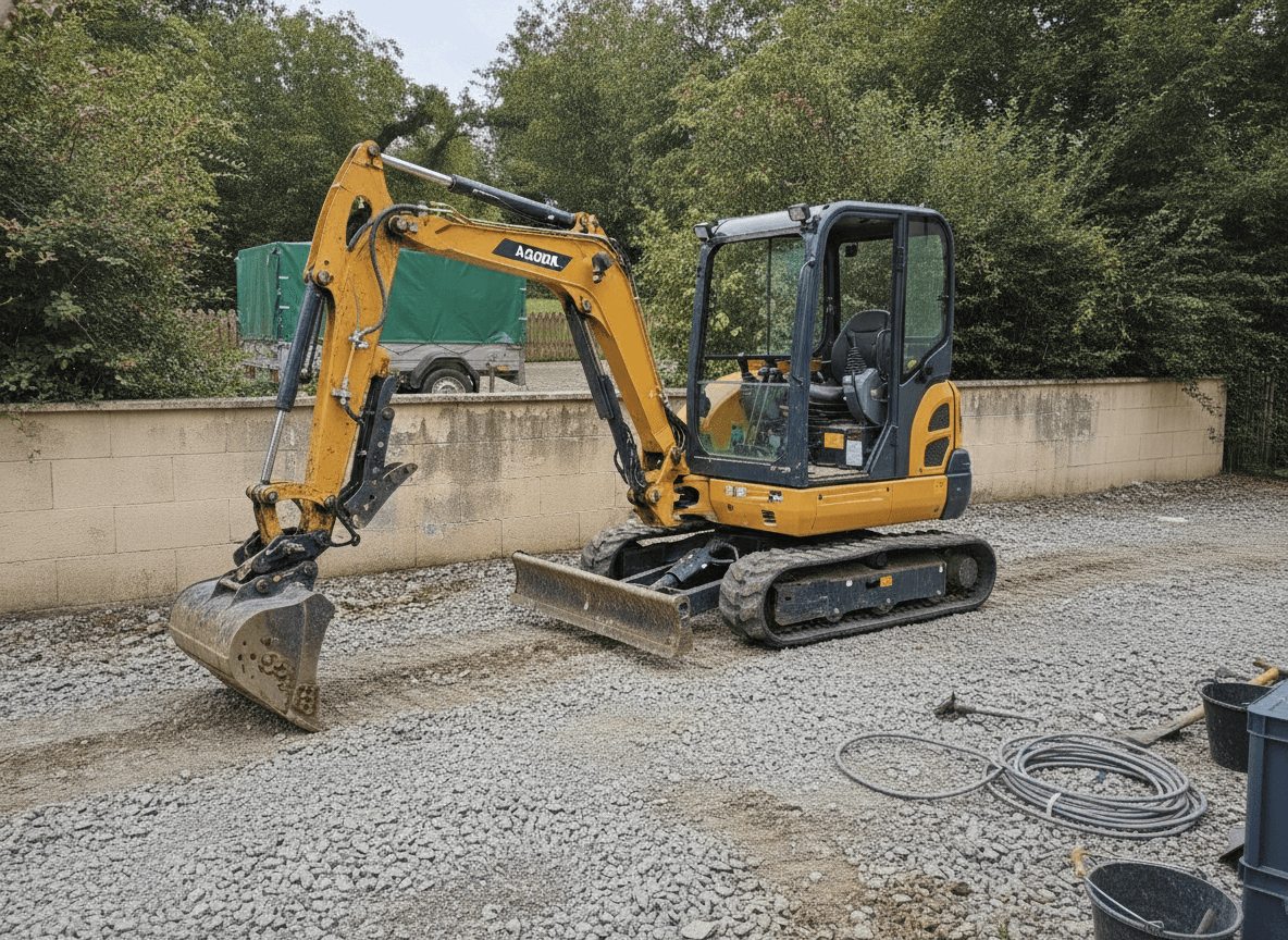 Minibagger einsatzbereit auf einer Baustelle